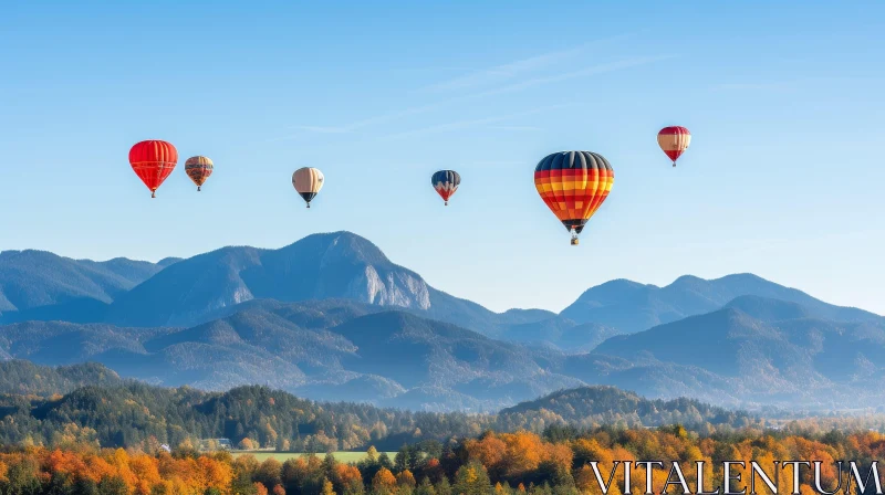Hot Air Balloons Over Snowy Mountain Range AI Image
