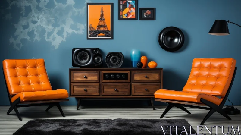 Modern Living Room Interior Design with Orange Armchairs AI Image