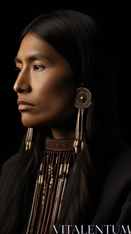 Native American Woman Portrait in Traditional Dress AI Image