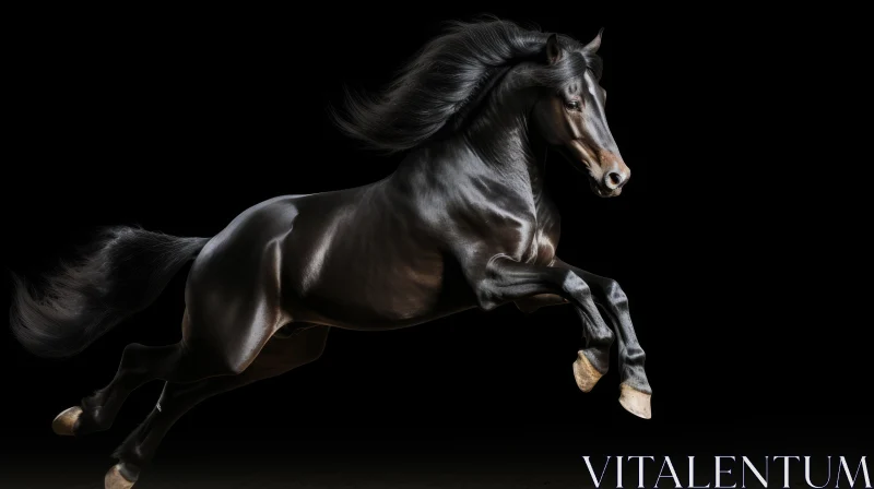 Powerful Black Horse Mid-Stride AI Image