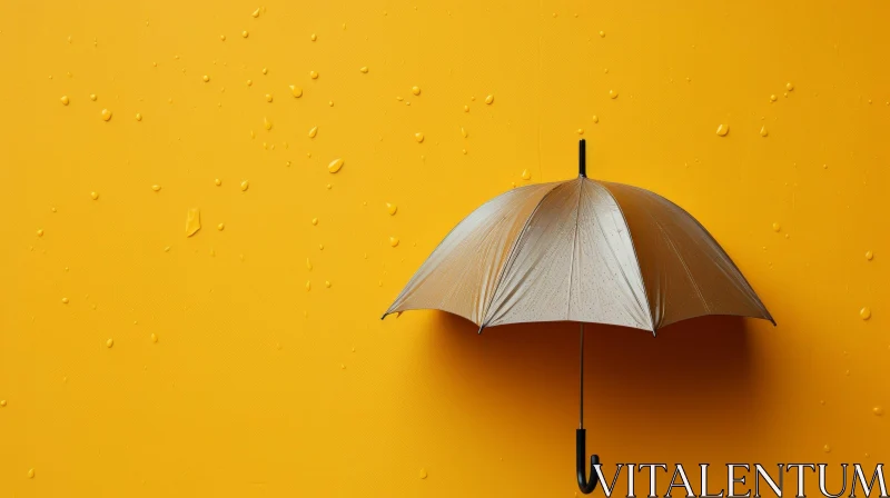 Silver Umbrella on Yellow Background AI Image
