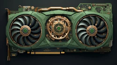 Steampunk Graphics Card with Copper Fans and Golden Gear
