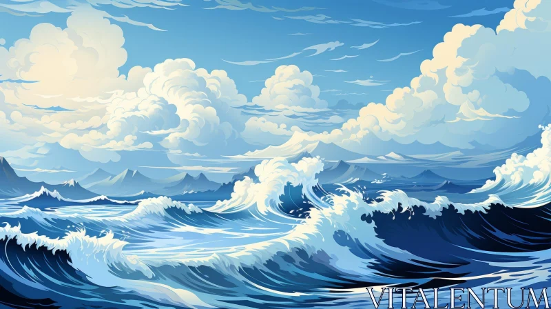 AI ART Stormy Sea Digital Painting - Waves and Clouds