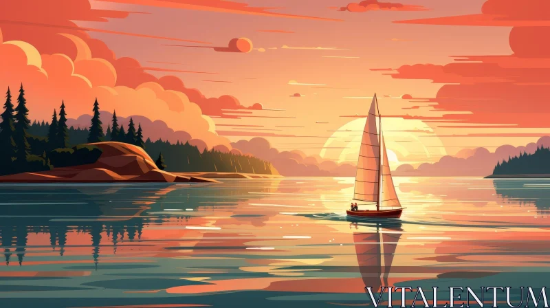AI ART Tranquil Lake Sunset Landscape