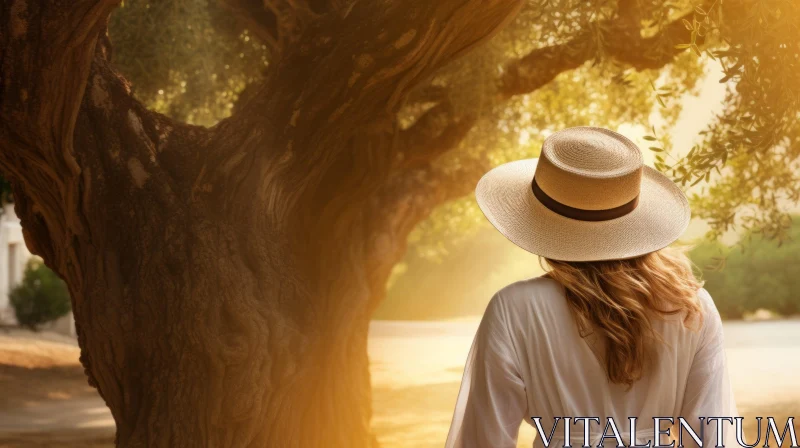 Woman in Olive Grove: Serene Nature Scene AI Image