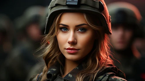 Young Woman in Military Uniform - Serious Expression