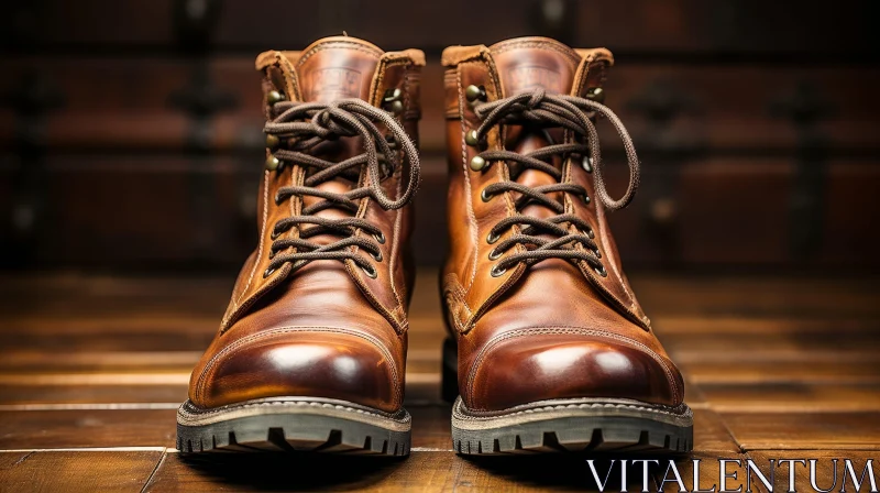 AI ART Brown Leather Boots on Wooden Floor