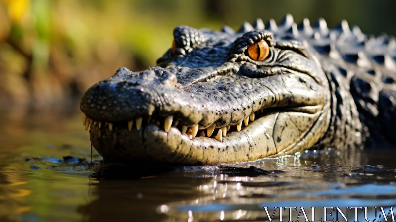 Close-up Crocodile Head in Water AI Image