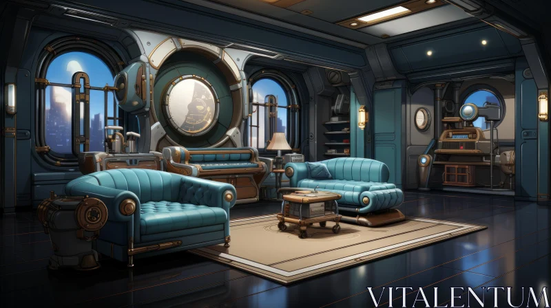 Cozy Retro-Futuristic Living Room | Steampunk Style Decor AI Image