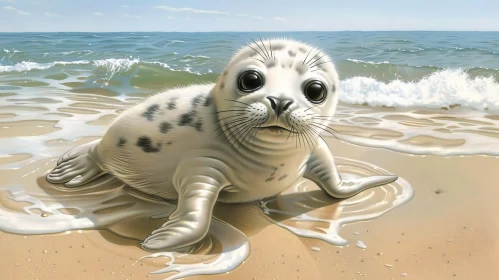 Curious Baby Seal on Sandy Beach