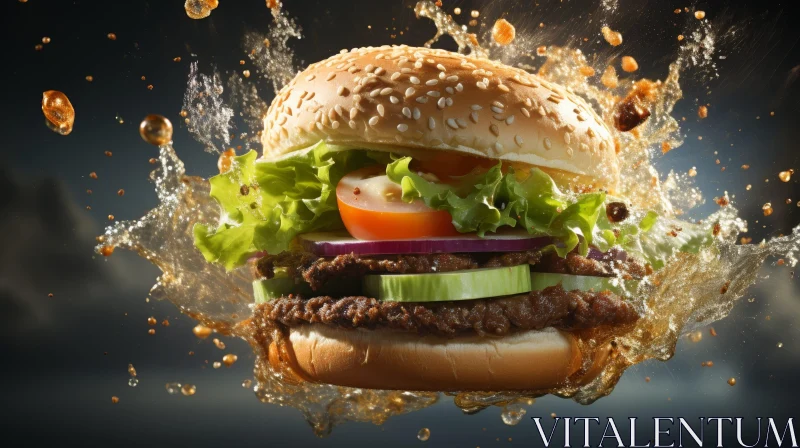 AI ART Delicious Hamburger with Fresh Ingredients
