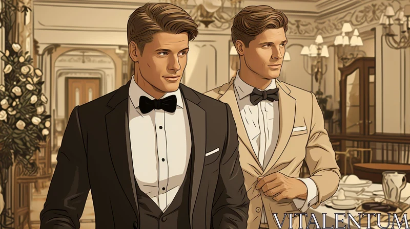 Elegant Men in Formal Wear | Serious Expressions AI Image