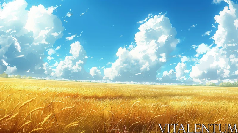 AI ART Golden Wheat Field Landscape - Serene Nature Scene