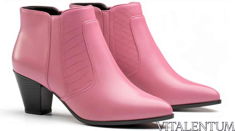 Pink Leather Ankle Boots with Cuban Heel AI Image