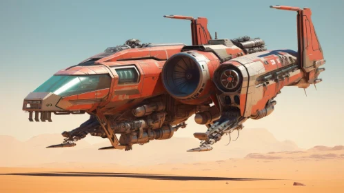 Red and White Spaceship in Desert - Sci-Fi Exploration