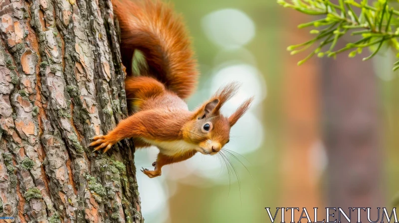 AI ART Red Squirrel on Tree Trunk - Wildlife Photography