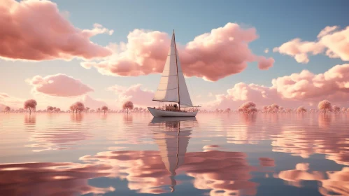 Tranquil Lake Landscape with Sailboat