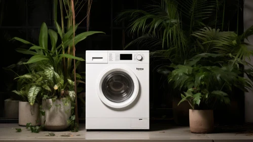 White Washing Machine Among Tropical Plants