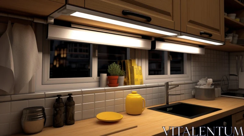 Contemporary Kitchen with Night City View AI Image