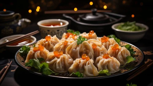 Delicious Dumplings with Red Caviar - Food Photography