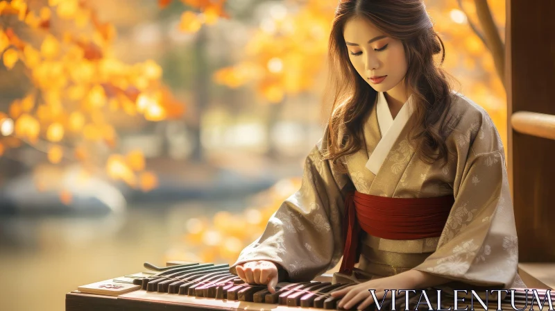 Japanese Koto Player in Traditional Kimono AI Image