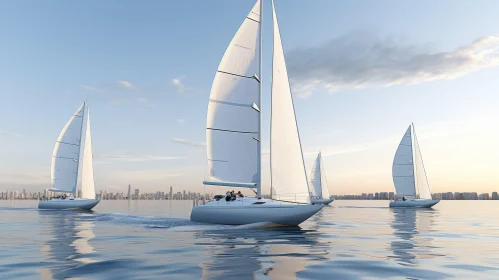 Majestic Sailing Yachts Regatta on Blue Sea