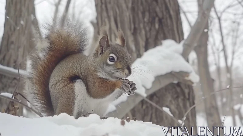 Red Squirrel in Winter Wonderland AI Image