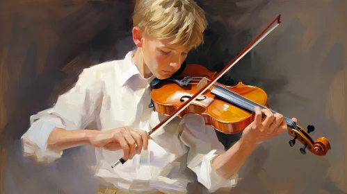 Young Boy Playing Violin - Realistic Artwork