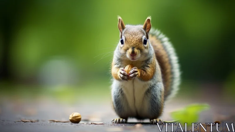 Adorable Squirrel with Nut - Nature Wildlife Photography AI Image
