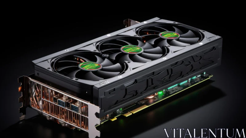 Cutting-Edge Graphics Card with LED Fans and Ports AI Image