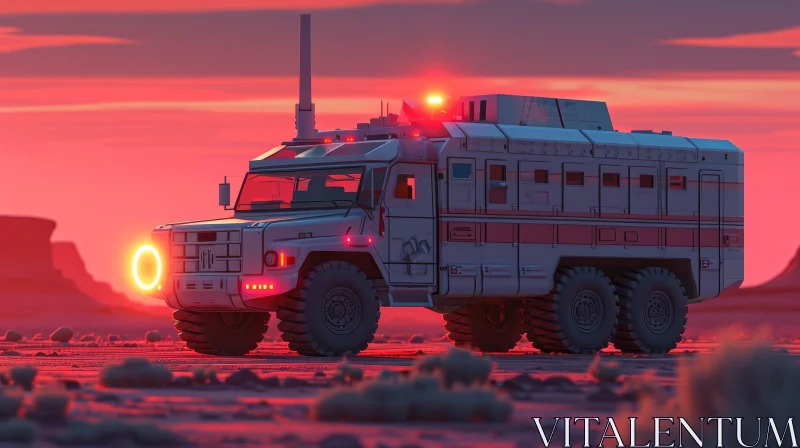 AI ART Futuristic Truck Driving Through Desert Landscape