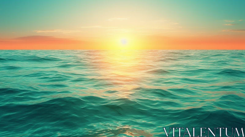 AI ART Golden Sunset Seascape - Serene Ocean View