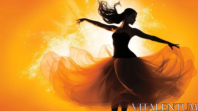 AI ART Graceful Dance Silhouette | Joyful Beauty in Orange Background