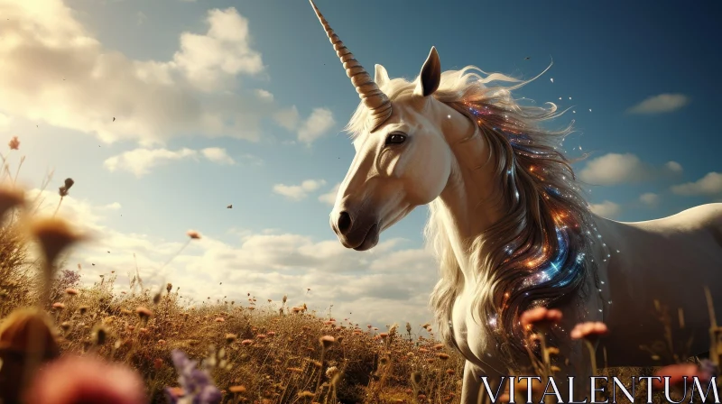 Majestic Unicorn in Colorful Field AI Image