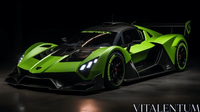 Spectacular Green Race Car on a Dark Background in Astonishing Detail AI Image
