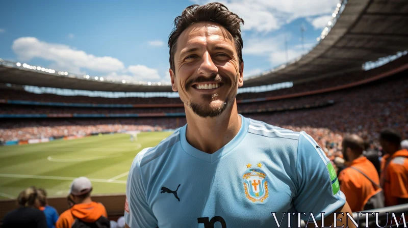 Uruguayan Soccer Player Smiling on Field AI Image