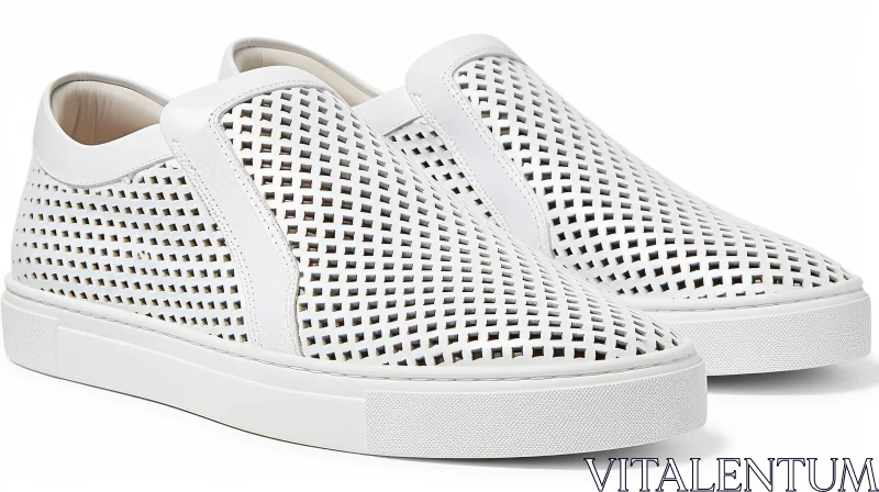 AI ART White Leather Slip-On Sneakers with Perforated Diamond Pattern