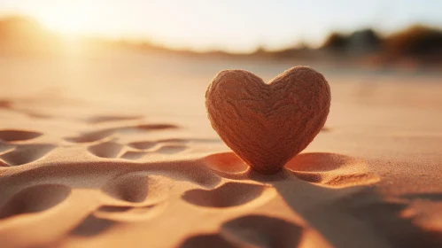 Heart-shaped Sand Sculpture on Beach at Sunset