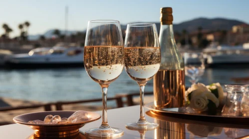 Luxury Celebration with Champagne Glasses and Yachts