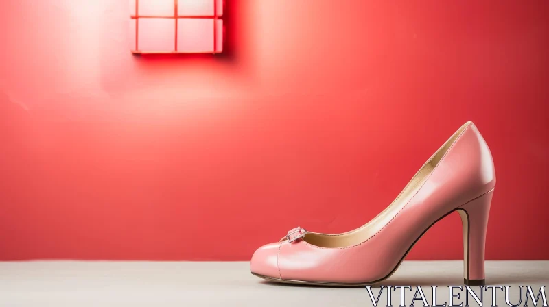 Pink High-Heeled Shoe on White Surface AI Image