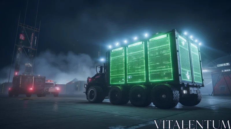 Powerful Futuristic Truck in Dark Setting AI Image