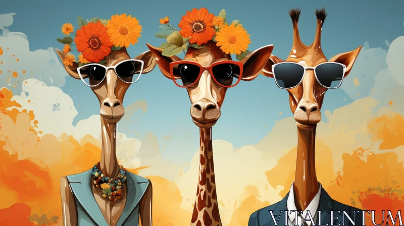Quirky Giraffes in Human Attire | Fun Animal Fashion AI Image