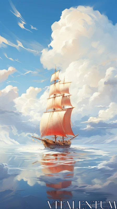 Serene Tall Ship Painting on Calm Sea AI Image