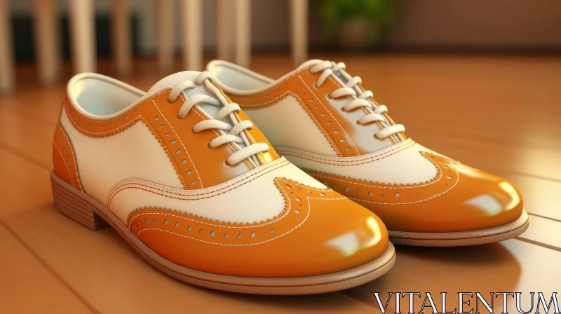 Stylish Orange and White Leather Shoes on Wooden Floor AI Image