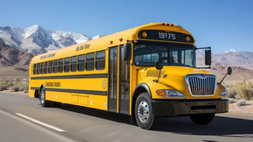 Yellow School Bus on Asphalt Road: 1975 Number in Desert