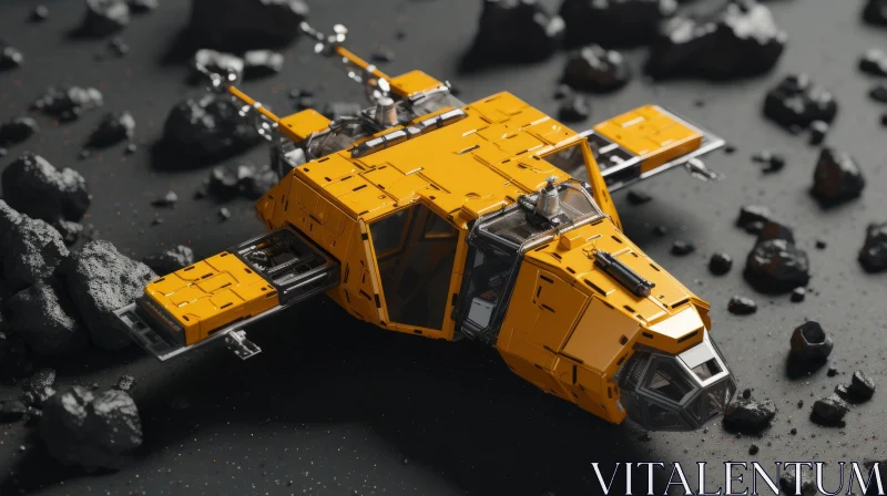AI ART Yellow Spaceship on Rocky Planet