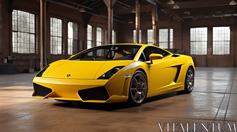 Yellow Sports Car in a Spacious Warehouse - Fine and Detailed Design AI Image