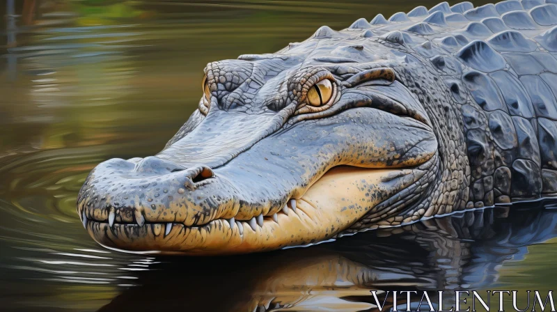 Alligator Close-Up in Dark River AI Image