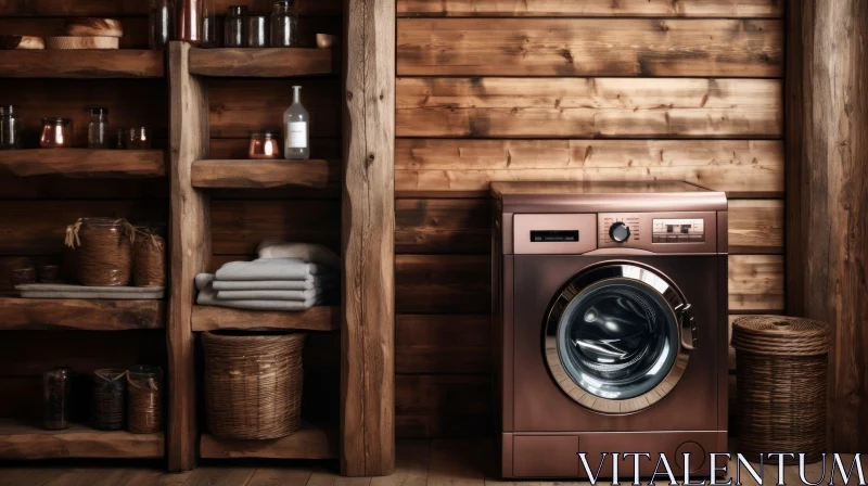 Bronze Washing Machine in Wooden Room AI Image