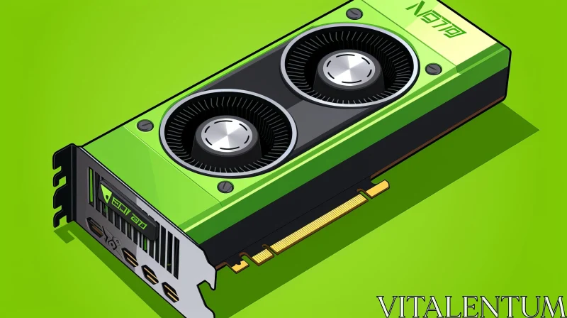 Detailed Green and Black Graphics Card Illustration AI Image
